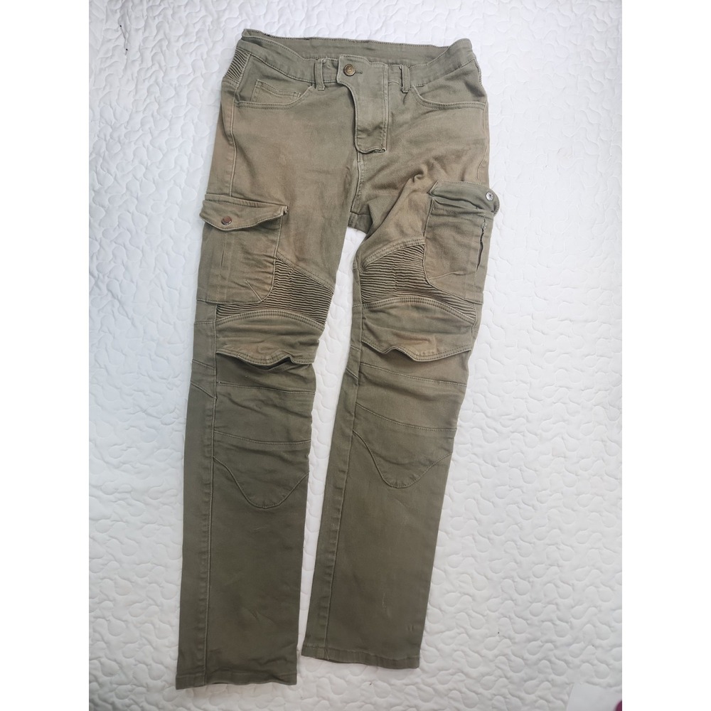 32" Waist GORPCORE GRUNGE STREETWEAR Motorcycle Cargo Pants Olive Green STRETCH